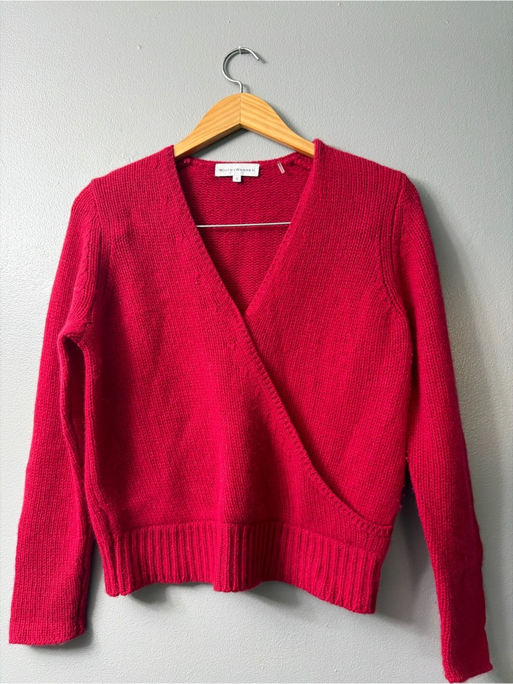 white & wareen red cashmere sweater Red faux wrap Sweater - Women small